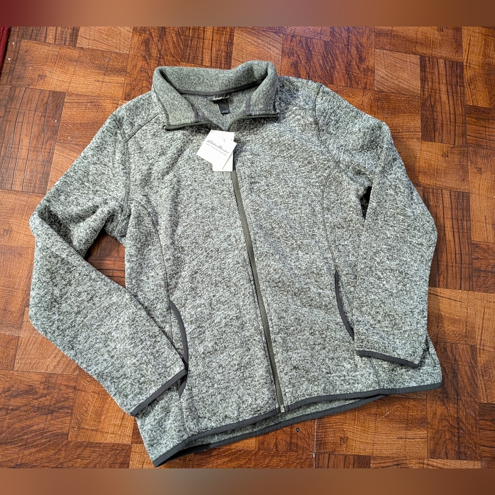 Eddie Bauer NWT Sweater Fleece Full Zip Mock Neck Top Gray Jacket Women's Large